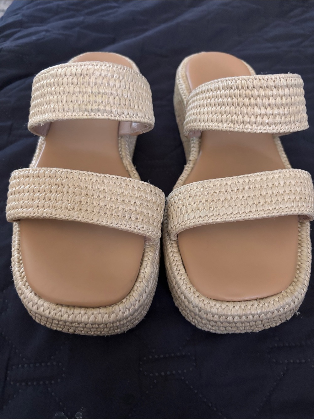 Women’s Tan Woven Platform Sandals - Comfortable Summer Slide